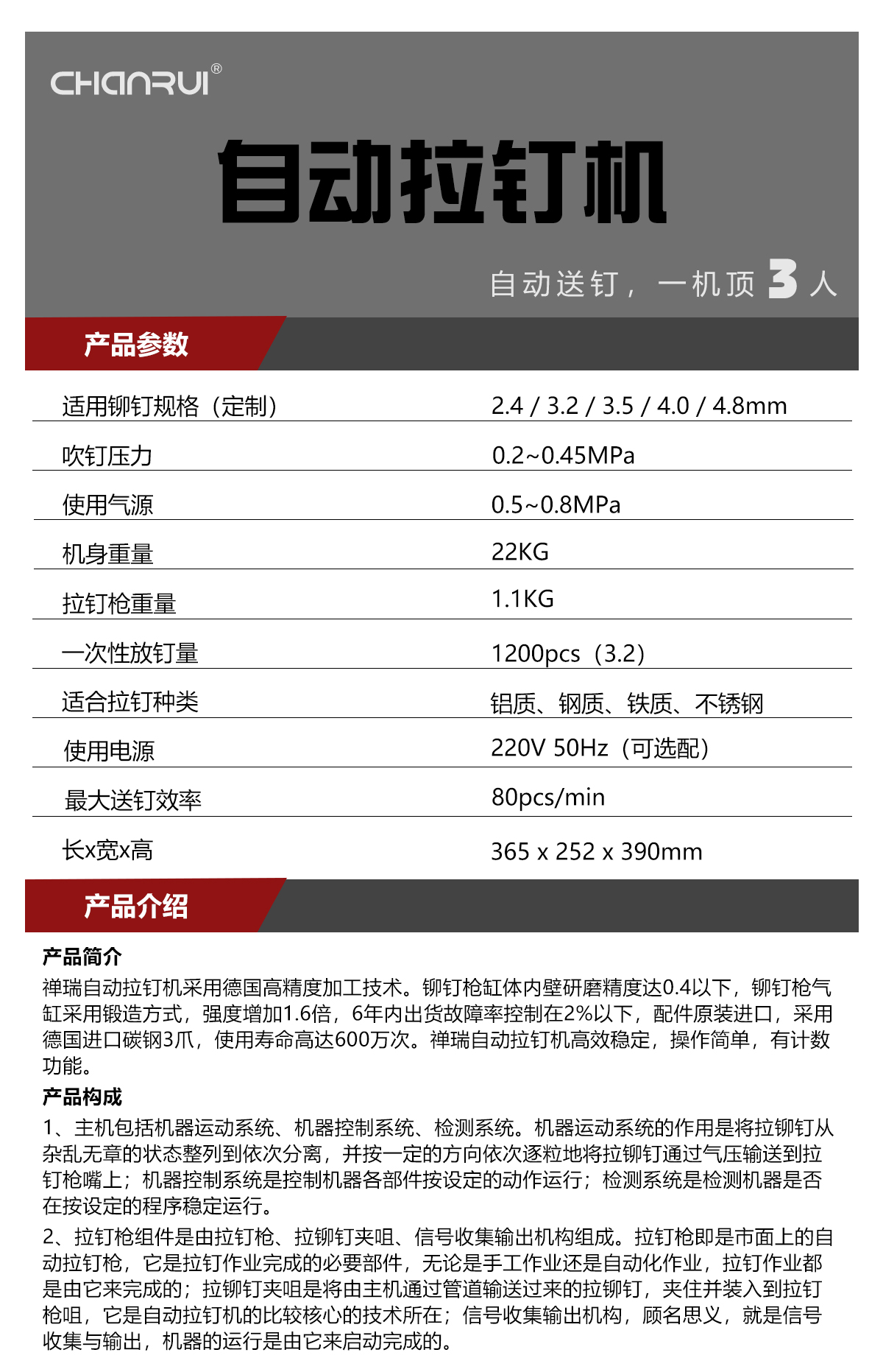 禅瑞自动拉铆机；