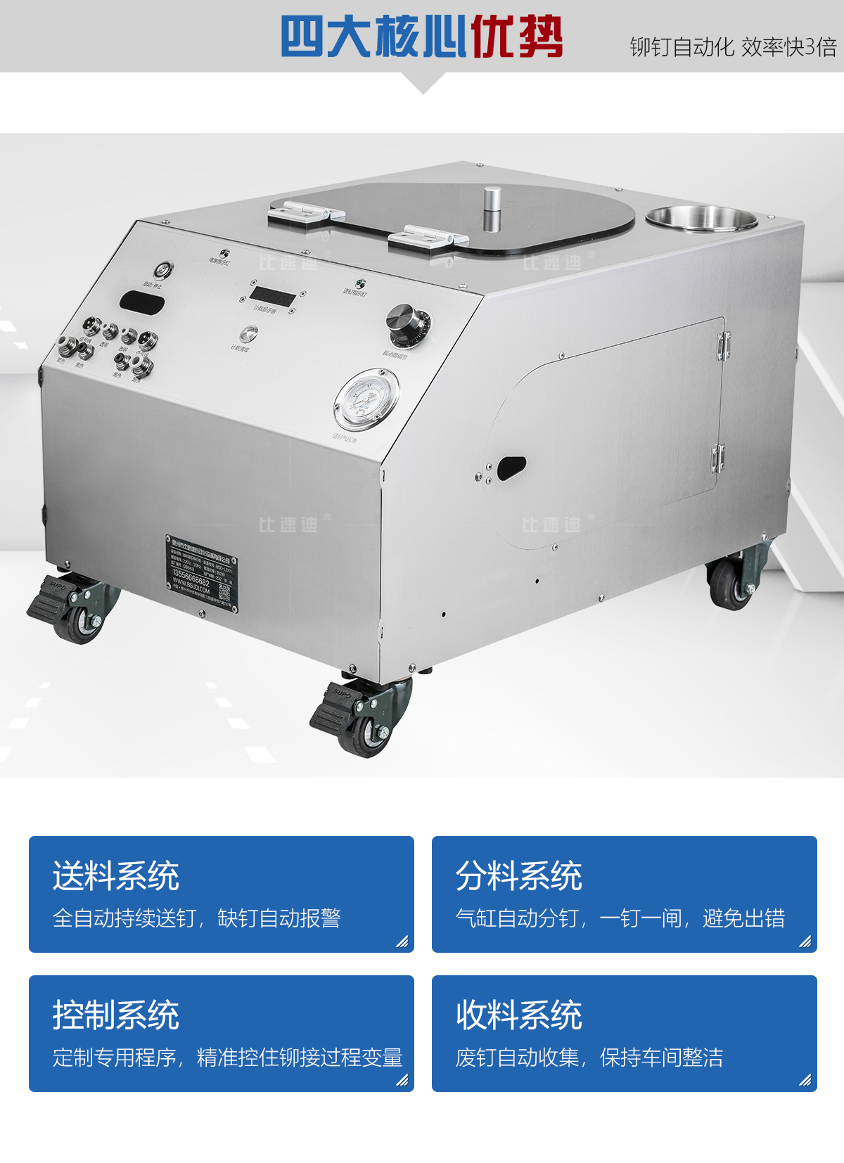 一出二雙槍款自動送料拉釘槍，四大核心優勢，搭配一出二雙槍振動盤自動上料主機